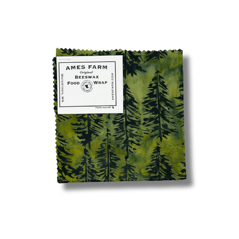 Green summer pine reusable beeswax wrap with ames farm tag