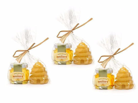 3X Beeswax Skep Votive Candle & Honey Sampler Gift - Ames Farm Single Source Honey