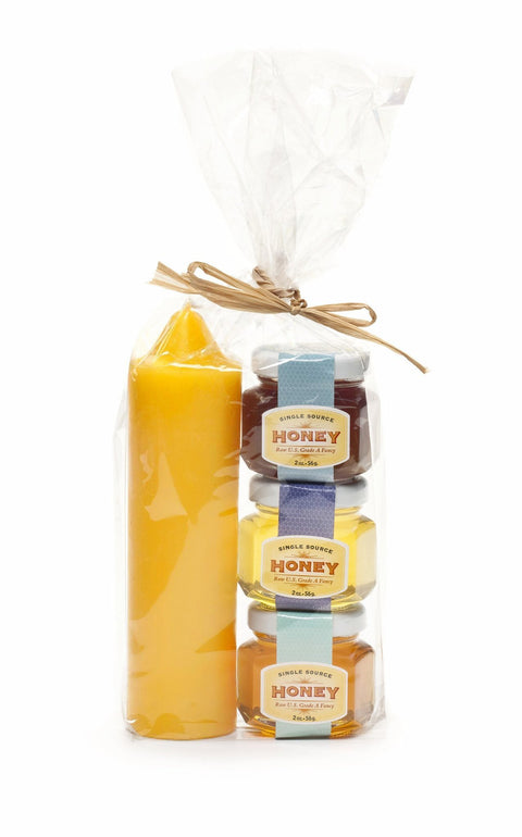 Beeswax Candle & Honey Sampler Gift - Ames Farm Single Source Honey